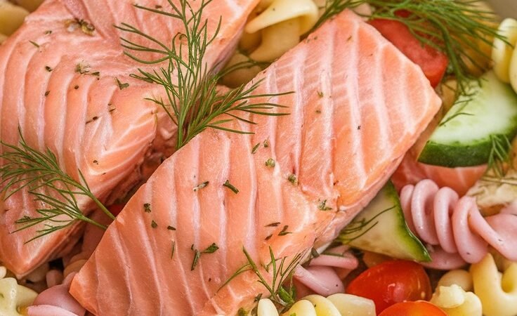 Spring Fresh Poached Salmon Pasta Salad