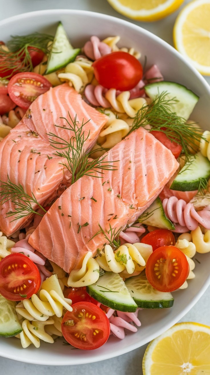 Spring Fresh Poached Salmon Pasta Salad