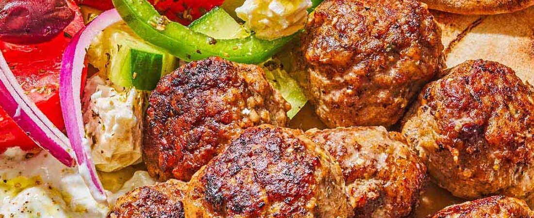 Greek Meatballs with Lemon Rice & Tzatziki