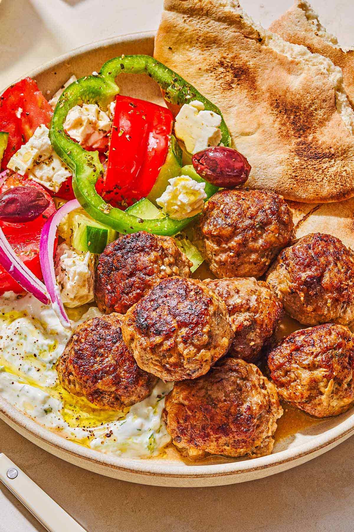Greek Meatballs with Lemon Rice & Tzatziki
