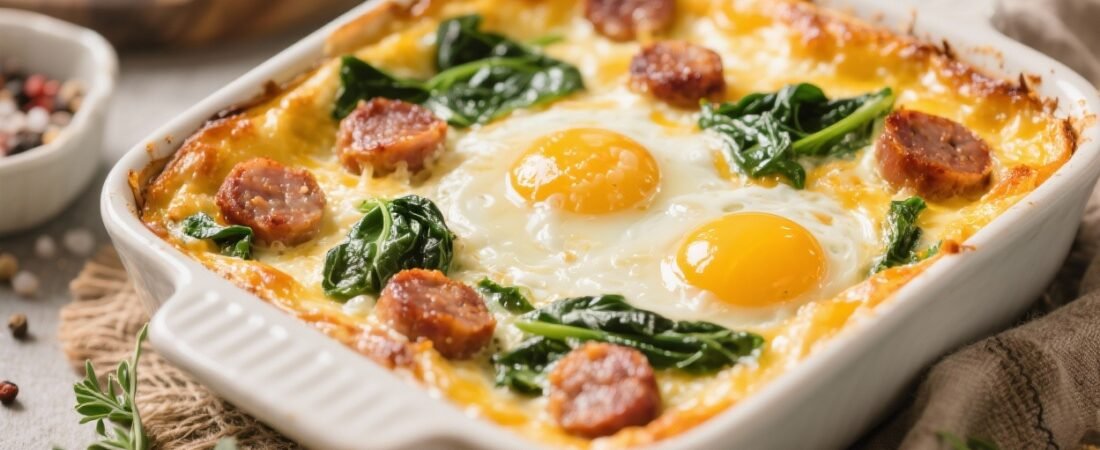 Keto Breakfast Casserole With Sausage & Spinach That You’ll Crave Every Weekend