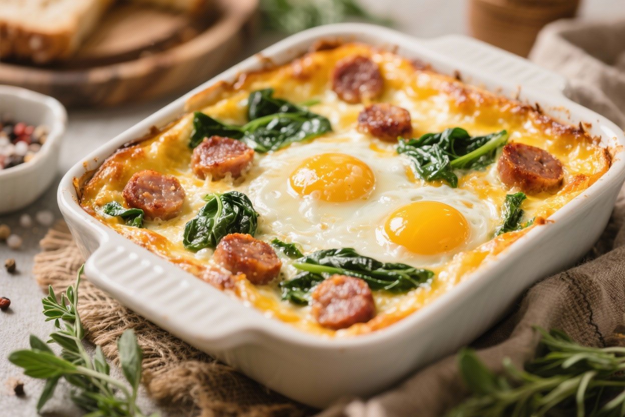 Keto Breakfast Casserole With Sausage & Spinach That You’ll Crave Every Weekend