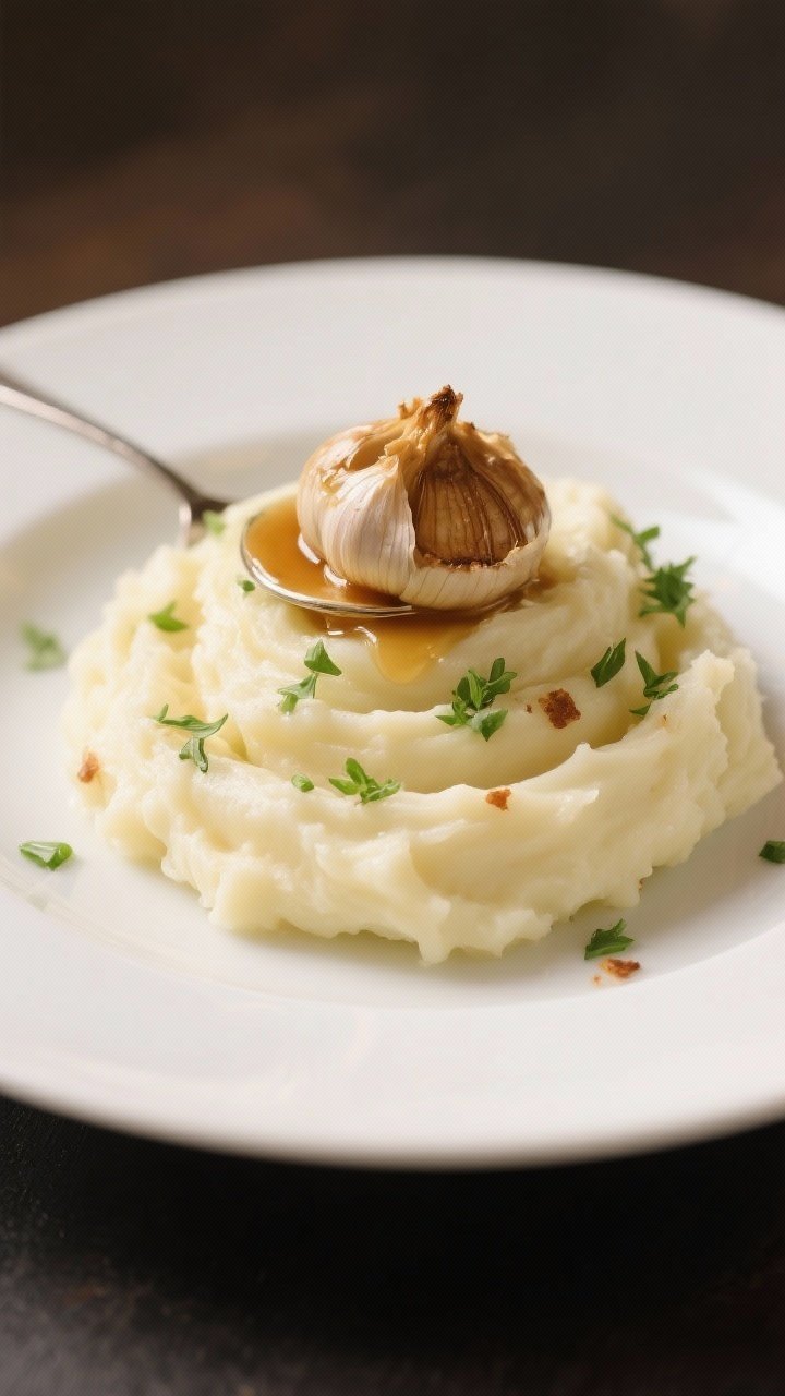 Final dish presentation: Restaurant-quality plate of extra-silky mashed potatoes (riced, ultra-smoot