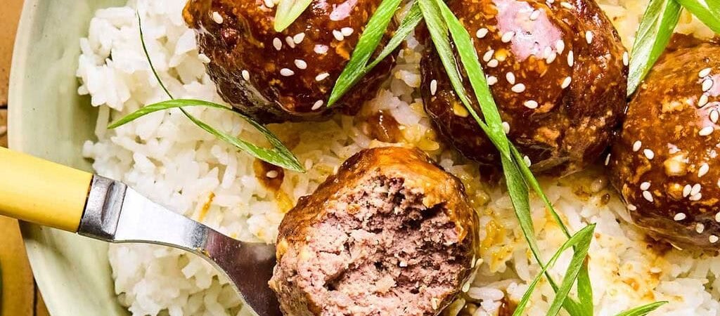 Sticky Asian Sesame Meatballs (Rice Bowl Meal)