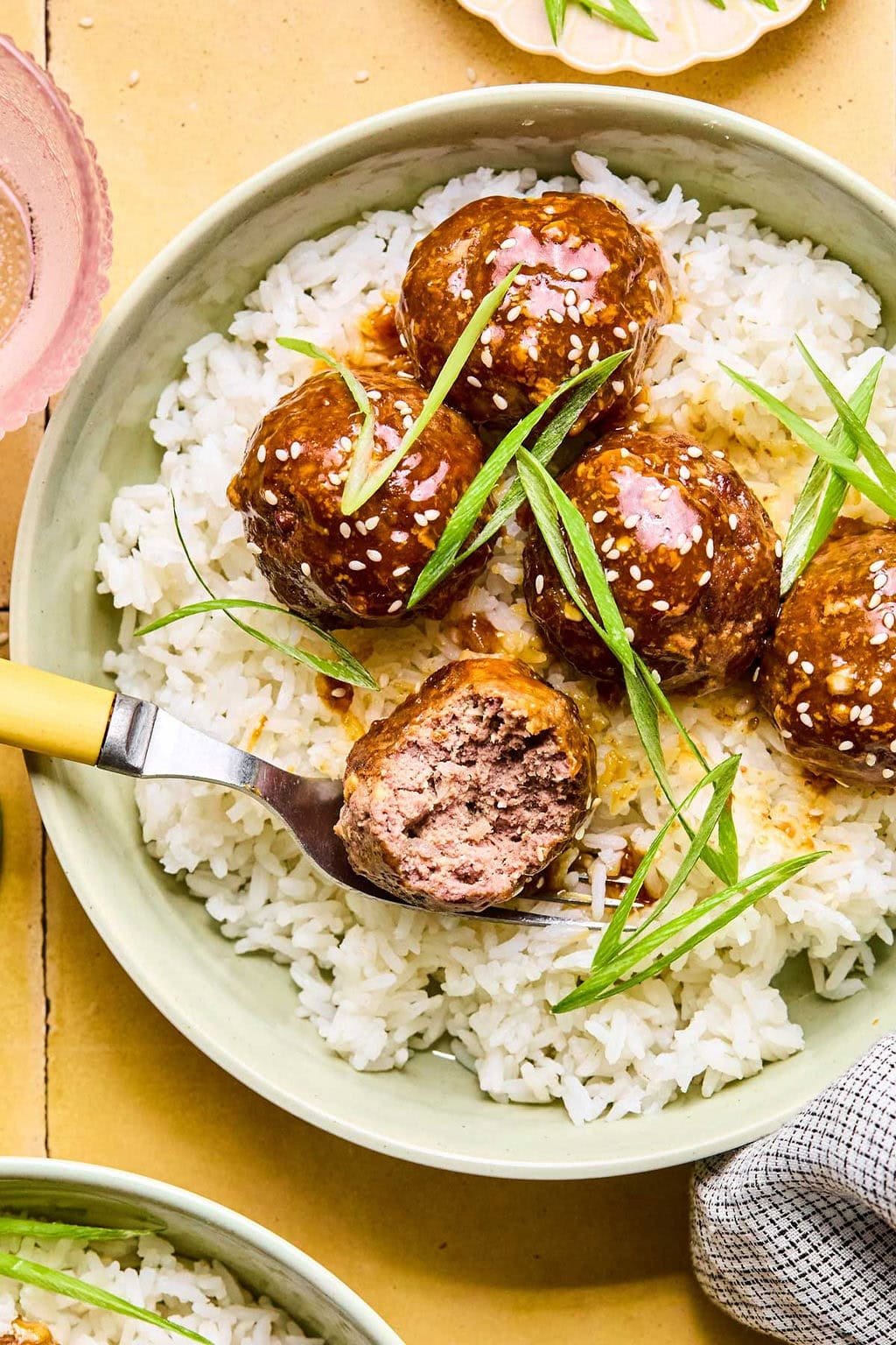 Sticky Asian Sesame Meatballs (Rice Bowl Meal)