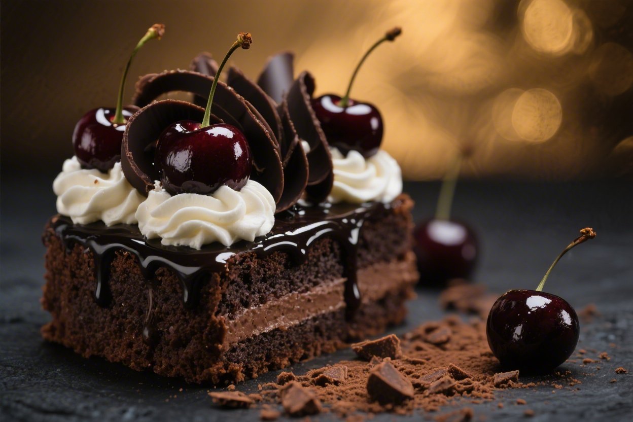 Black Forest Elegance Cake With Cherries, Chocolate Curls, and Moody Glamour You’ll Crave