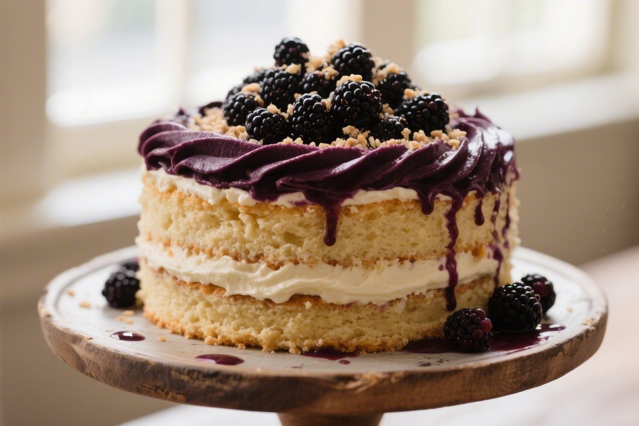 Blackberry Vanilla Bean Cake With Deep Berry Tones and Elegant Swirled Buttercream You’ll Crave