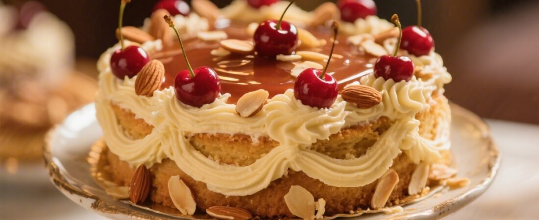 Cherry Almond Retro Glam Cake With Glossy Cherry Accents That Steal the Spotlight