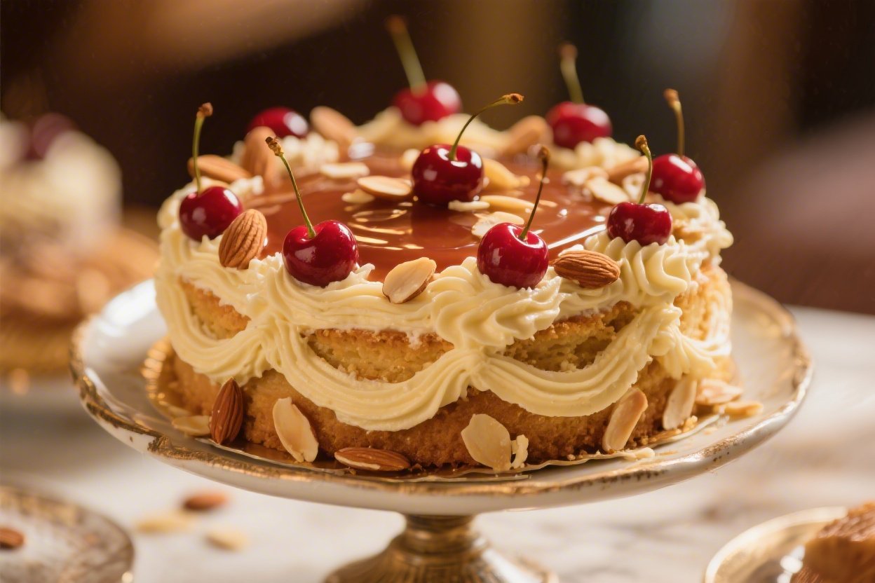 Cherry Almond Retro Glam Cake With Glossy Cherry Accents That Steal the Spotlight