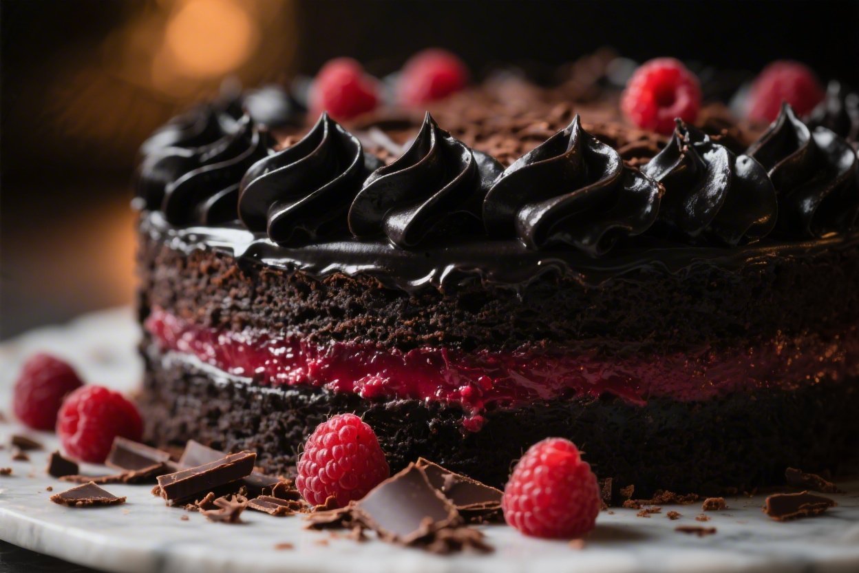 Dark Chocolate Raspberry Velvet Cake With Dramatic Black Cocoa Frosting That Stuns