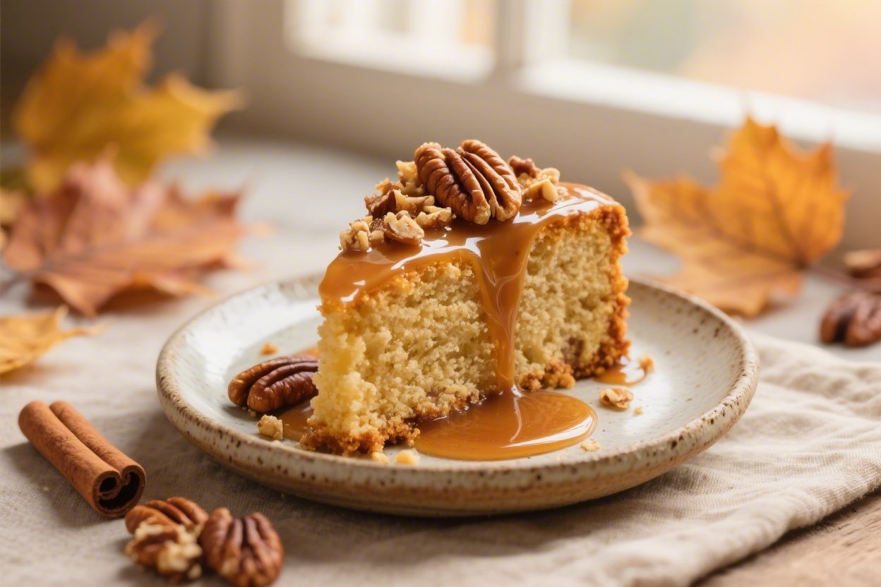 Maple Pecan Butter Cake With Warm Nutty Layers and Elegant Autumn Decoration You’ll Crave