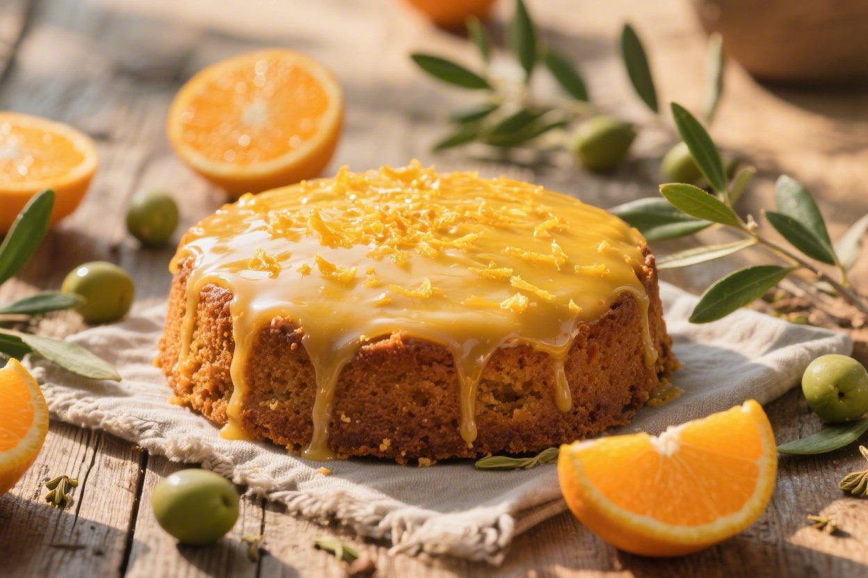Orange Cardamom Olive Oil Cake With a Rustic Mediterranean Look That Shines Bright