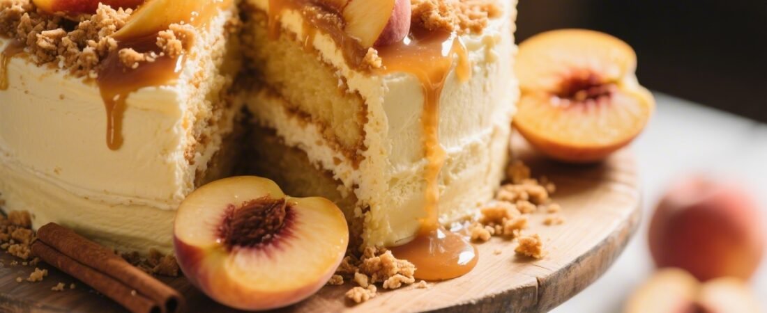 Peach Cobbler Layer Cake With Cinnamon Crumble Filling That Tastes Like Summer