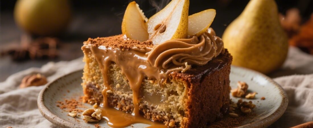 Spiced Pear Cake With Brown Butter Frosting for a Romantic Fall Dessert Aesthetic