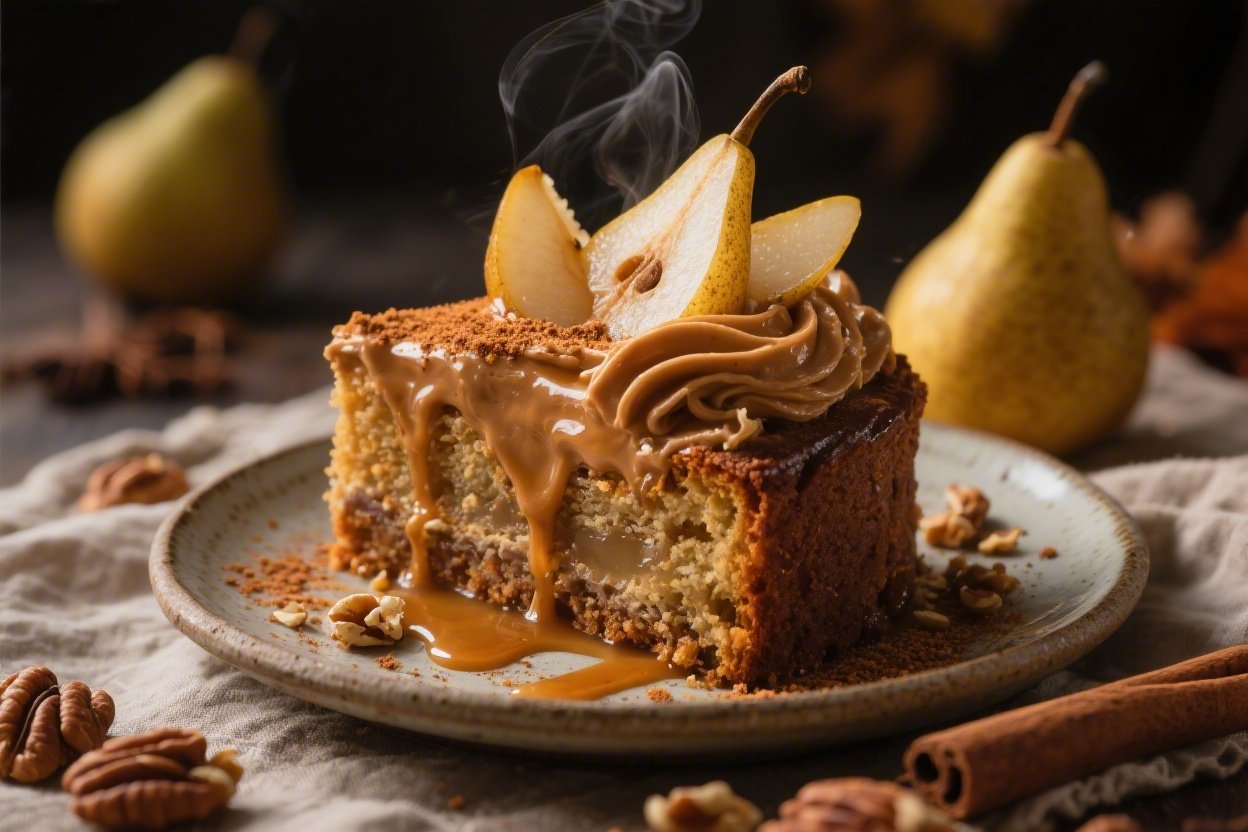 Spiced Pear Cake With Brown Butter Frosting for a Romantic Fall Dessert Aesthetic