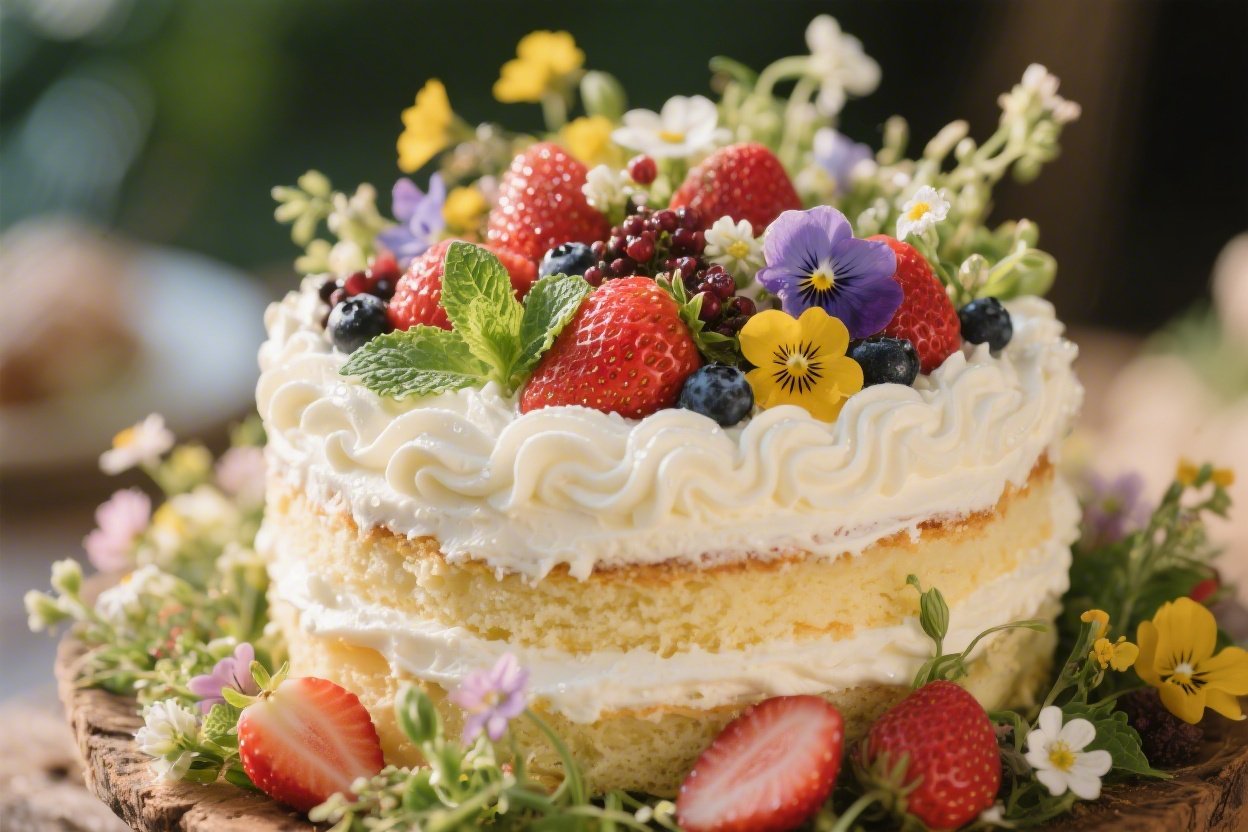 Strawberries and Cream Garden Cake Styled Like a Blooming Spring Centerpiece