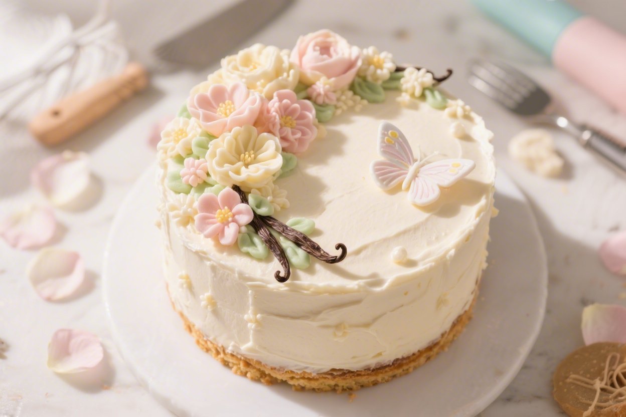 Vanilla Bean Butterfly Garden Cake With Whimsical Floral Piping and Pastel Detail That Wow