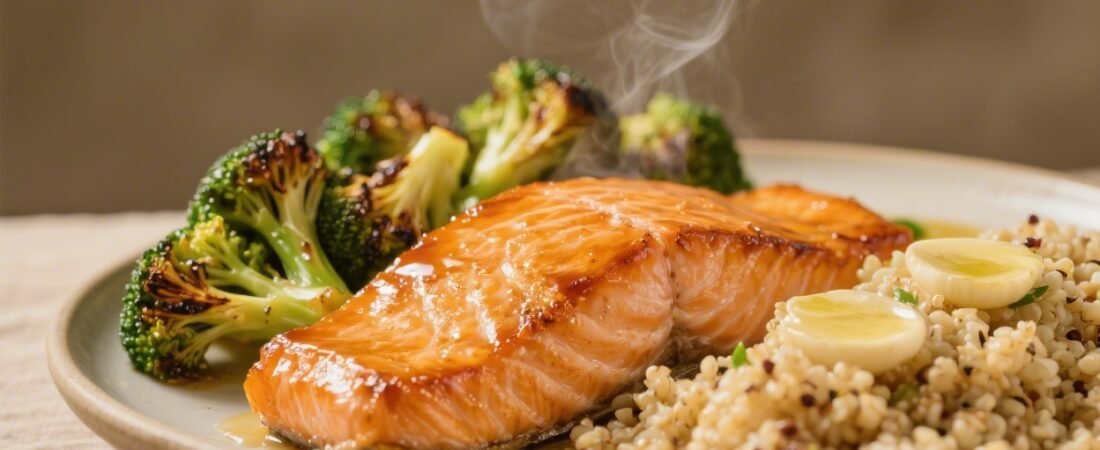 Honey Glazed Salmon, Roasted Broccoli, and Garlic Butter Quinoa You’ll Crave Weekly