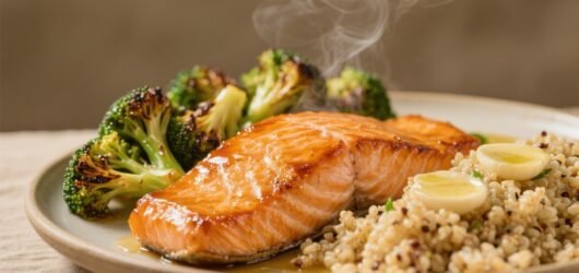 Honey Glazed Salmon, Roasted Broccoli, and Garlic Butter Quinoa You’ll Crave Weekly