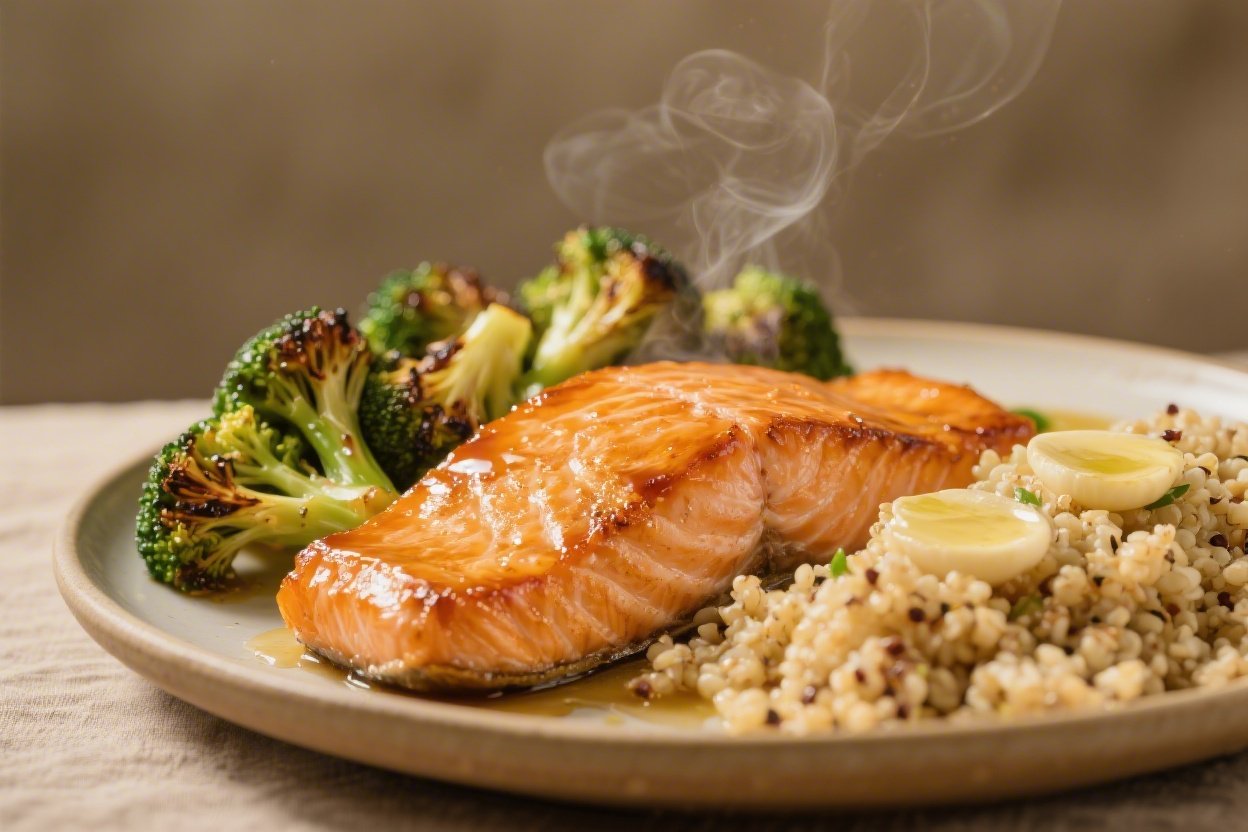 Honey Glazed Salmon, Roasted Broccoli, and Garlic Butter Quinoa You’ll Crave Weekly