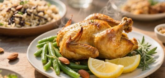 Lemon Herb Baked Chicken, Green Beans Almondine, and Wild Rice Pilaf That Wow