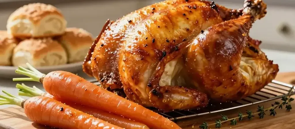 Roasted Chicken, Glazed Carrots, and Buttery Dinner Rolls Dinner: Cozy Classic!