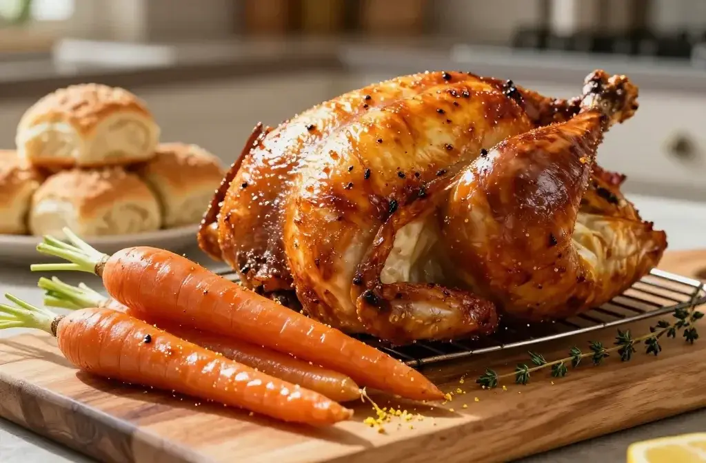 Roasted Chicken, Glazed Carrots, and Buttery Dinner Rolls Dinner: Cozy Classic!