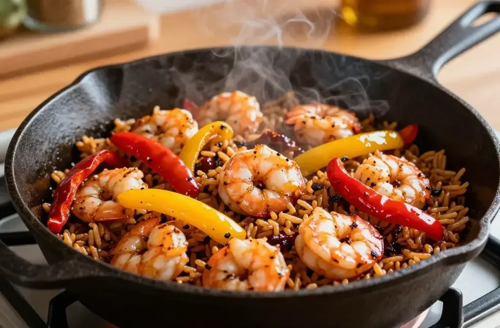 Cajun Shrimp, SautéEd Peppers, and Dirty Rice Dinner: Sizzle Tonight