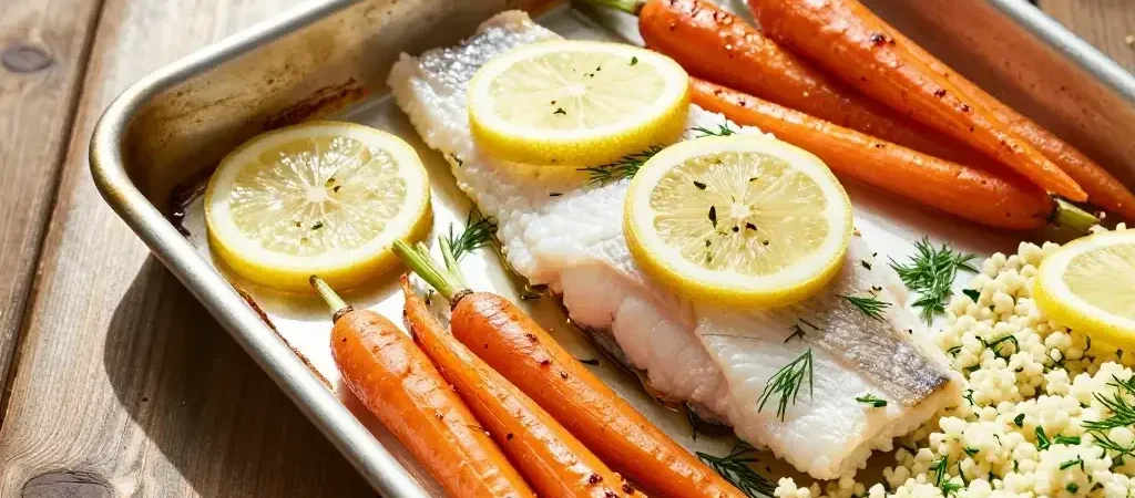 Baked Cod with Lemon, Roasted Carrots, and Herbed Couscous Dinner’S Weeknight Wow
