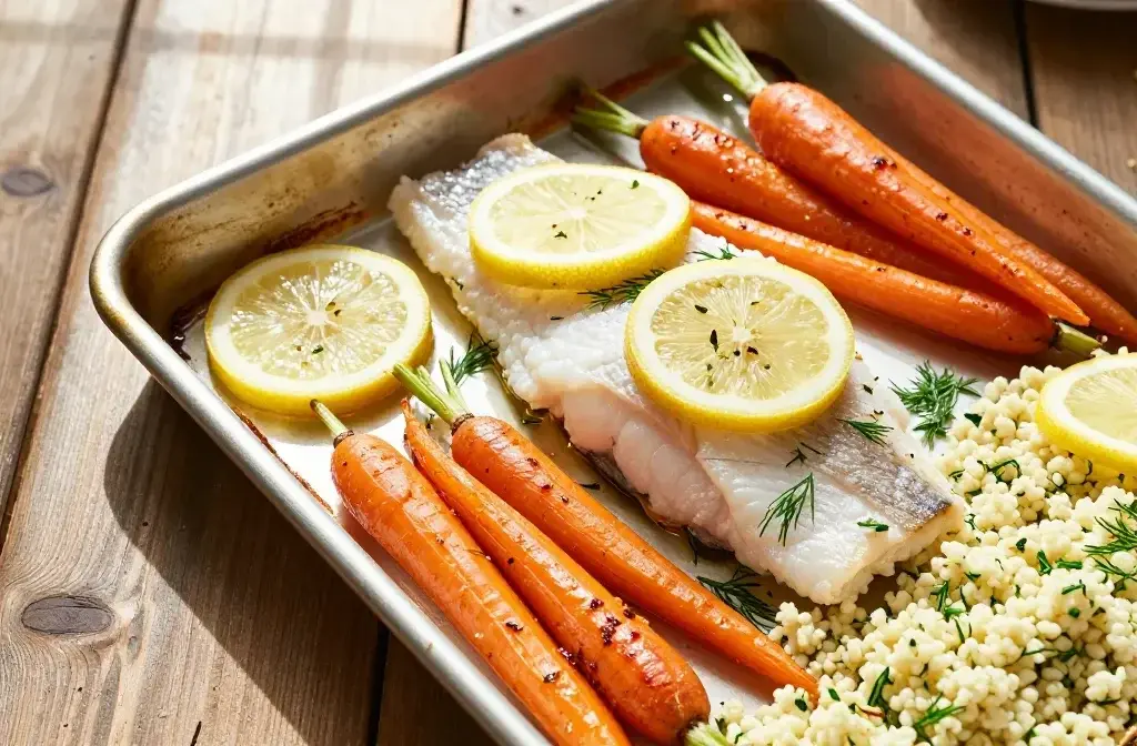 Baked Cod with Lemon, Roasted Carrots, and Herbed Couscous Dinner’S Weeknight Wow