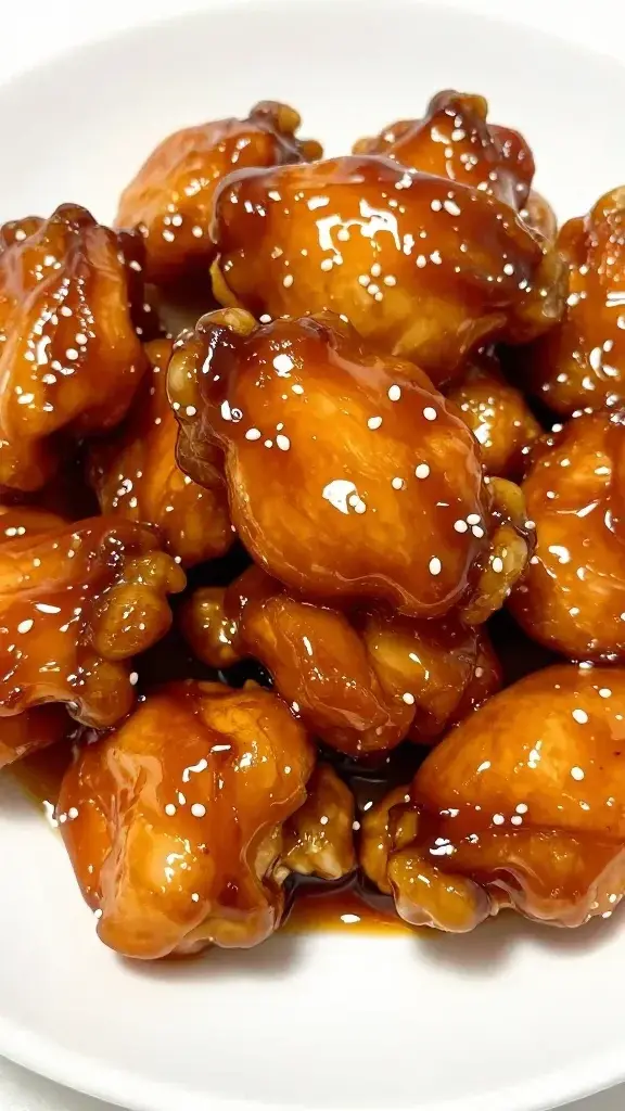 Closeup of glossy teriyaki chicken piece on white plate