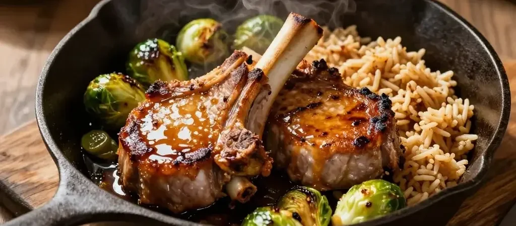 Pan Seared Pork Chops, Roasted Brussels Sprouts, and Apple Cinnamon Rice Dinner: Weeknight Comfort Magic