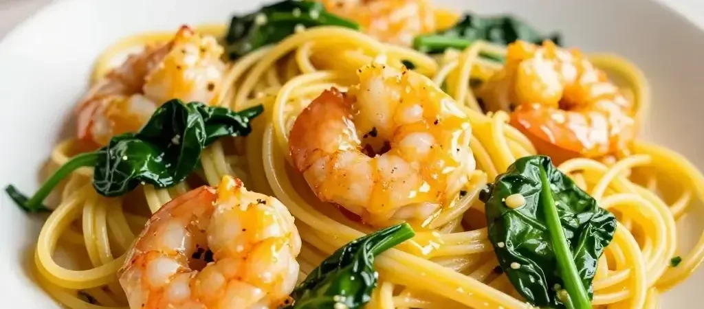 Shrimp Scampi, SautéEd Spinach, and Angel Hair Pasta Dinner Delights