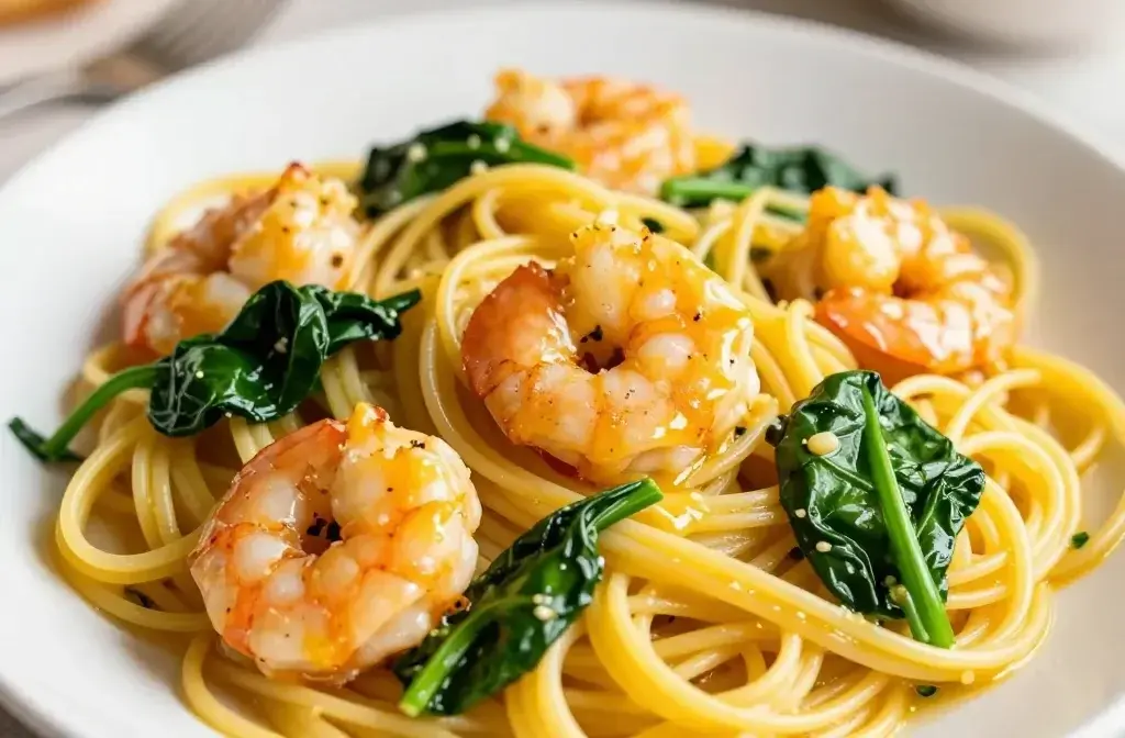 Shrimp Scampi, SautéEd Spinach, and Angel Hair Pasta Dinner Delights