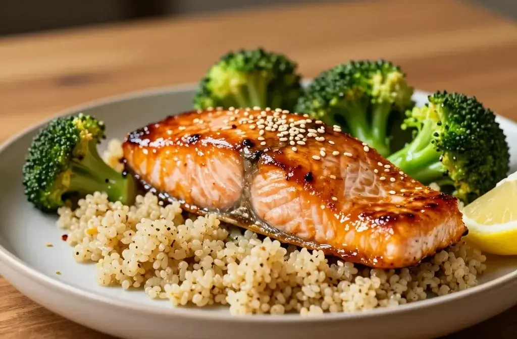 Honey Glazed Salmon, Roasted Broccoli, and Garlic Butter Quinoa Dinner: Weeknight Wow