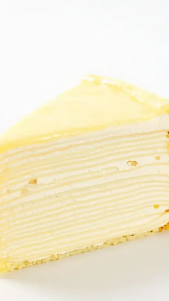 closeup of Opera cake slice with visible Joconde layers