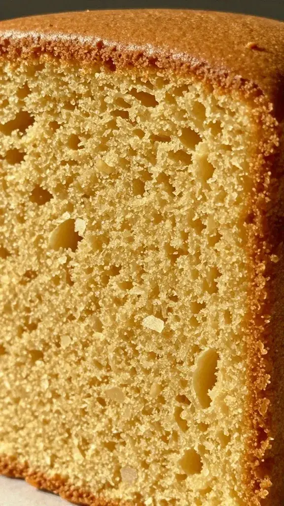 Closeup of sunny-side lighting highlighting fudgy cake crumb texture