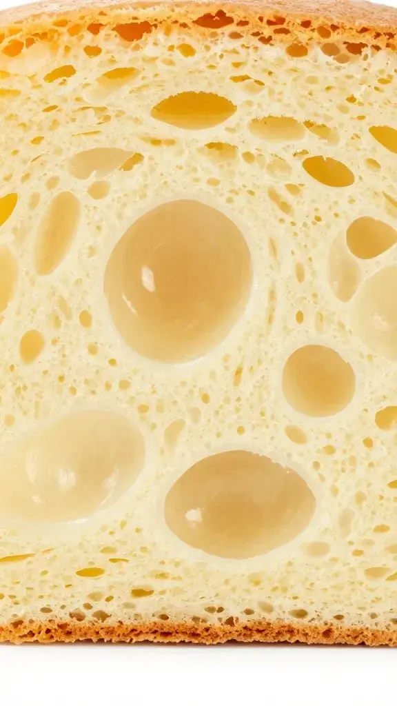 closeup of a chiffon cake interior showing large air cells, cross-section silhouette