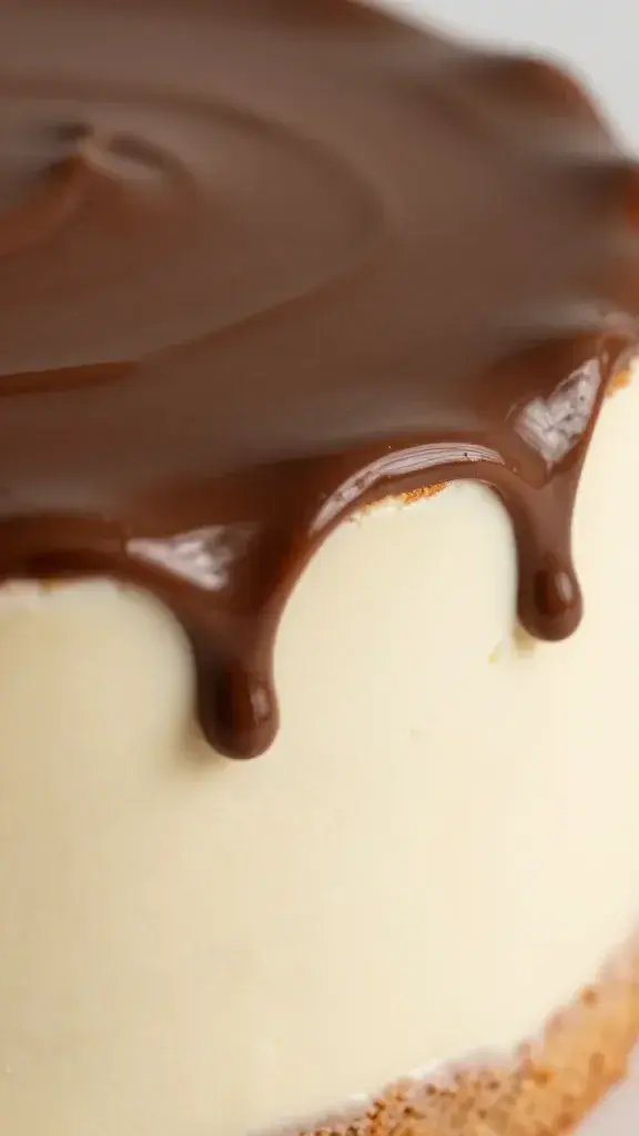 Closeup of glossy fudge drizzle over ice cream cake edge