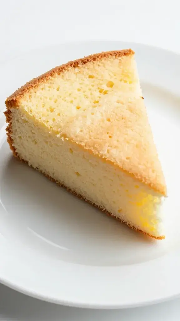 closeup of a single angel food cake slice on a pristine white plate