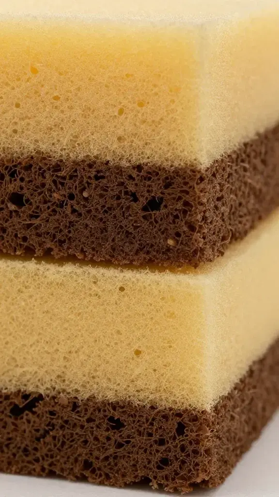 Closeup of coffee-soaked sponge layer texture on side view