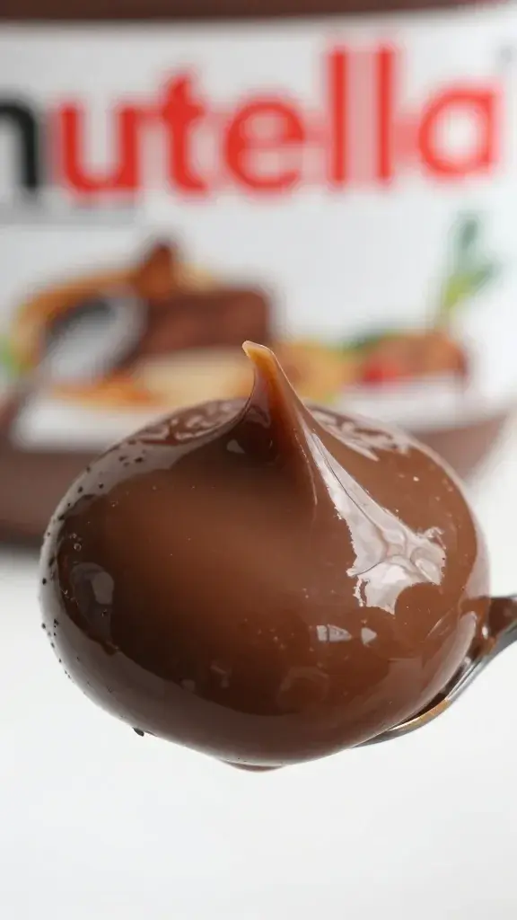closeup of glossy Nutella cookies dough scoop