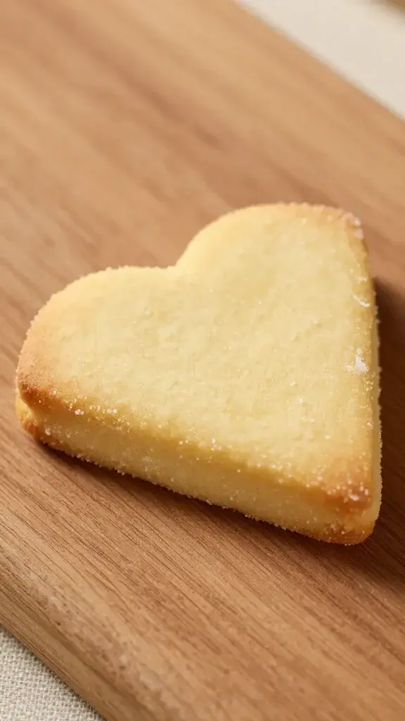 Closeup of a single butter-dusted shortbread wedge on wooden board