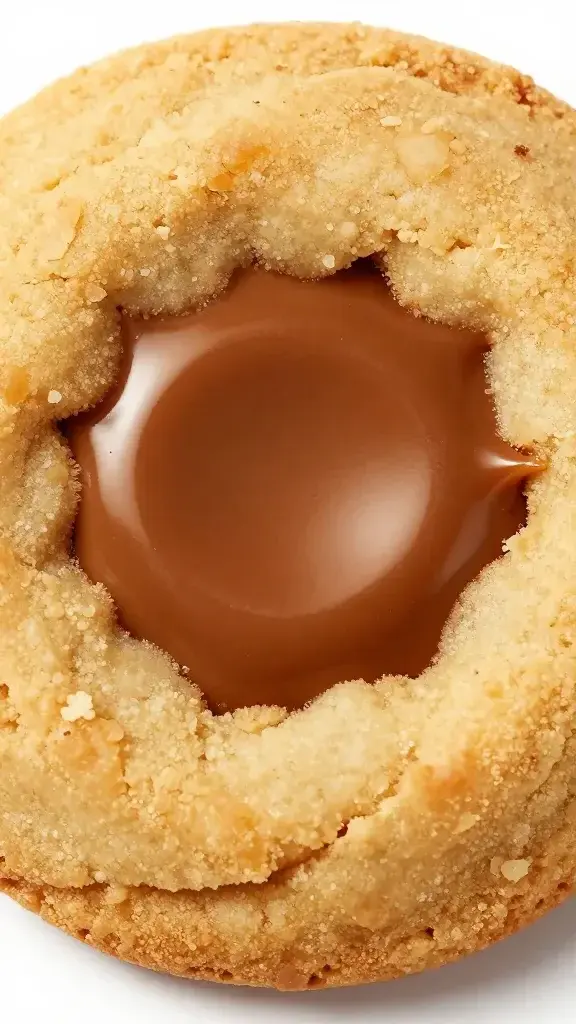 Closeup of crisp-edged baked cookie with molten center reveal
