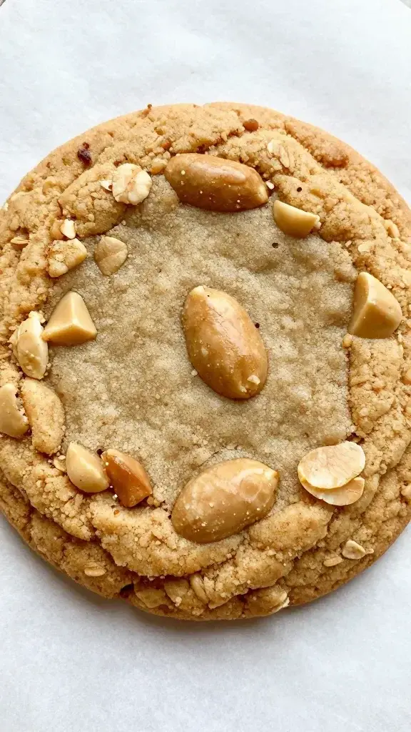 closeup of a single peanut butter oatmeal cookie on parchment