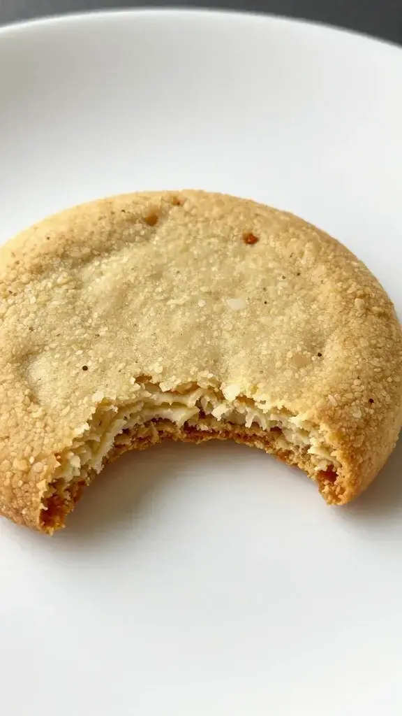 single cookie bite reveal on white plate, closeup texture