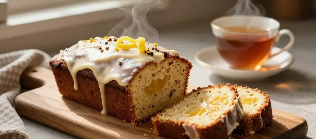 London Fog Loaf Cake with Sweet Cream Glaze: Cozy Café Vibes