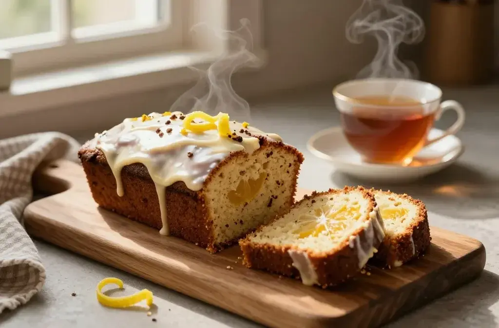 London Fog Loaf Cake with Sweet Cream Glaze: Cozy Café Vibes