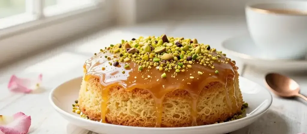 Rose Honey Tea Cake with Pistachio Topping: a Springtime Slice
