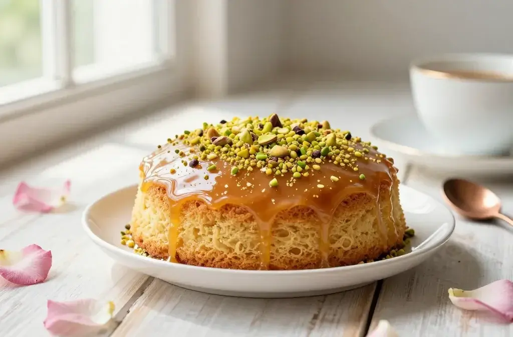 Rose Honey Tea Cake with Pistachio Topping: a Springtime Slice